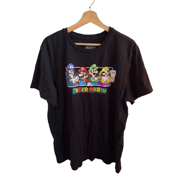 Super Mario Black Short Sleeve Tshirt Graphic Tee Men's Size 3xl Video Game Tee - Picture 1 of 4